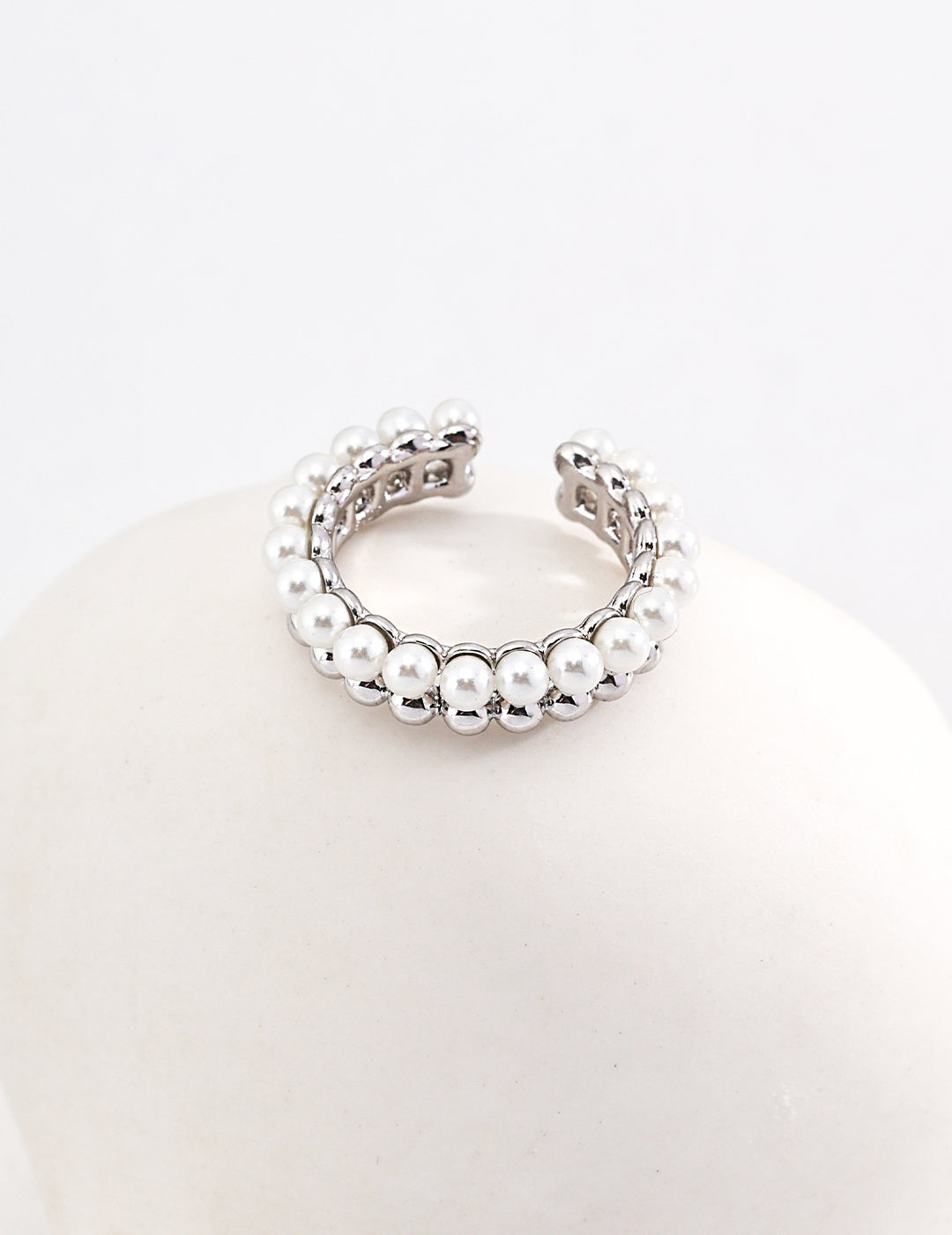 Half pearl half silver ring