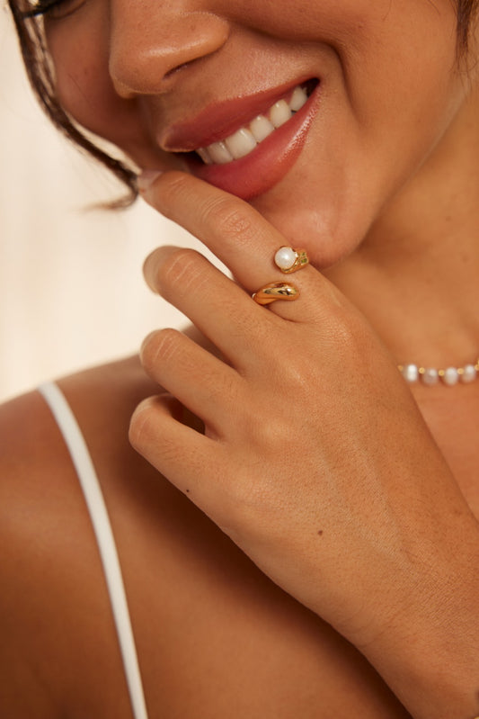 Pure silver pearl ring